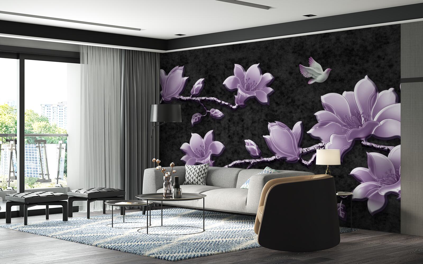 Фотошпалери ніжні гілки магнолії бузкового кольору