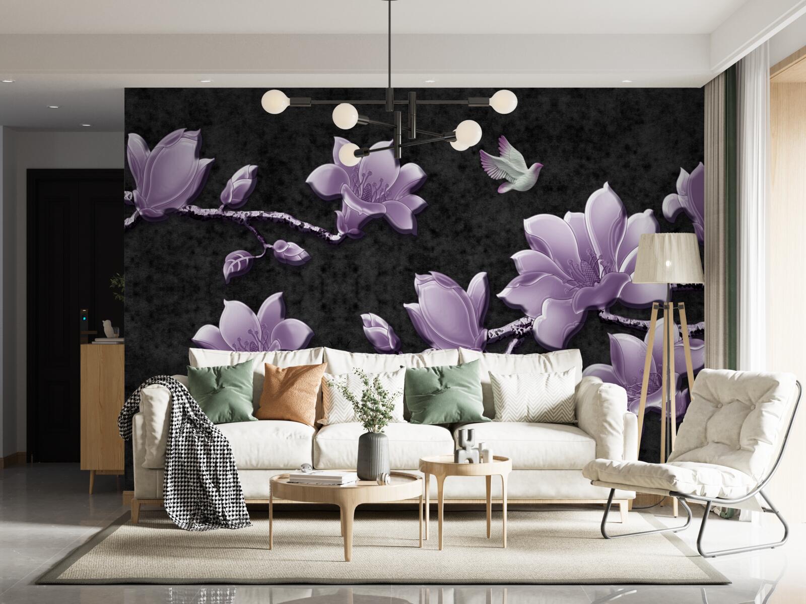 Фотошпалери ніжні гілки магнолії бузкового кольору