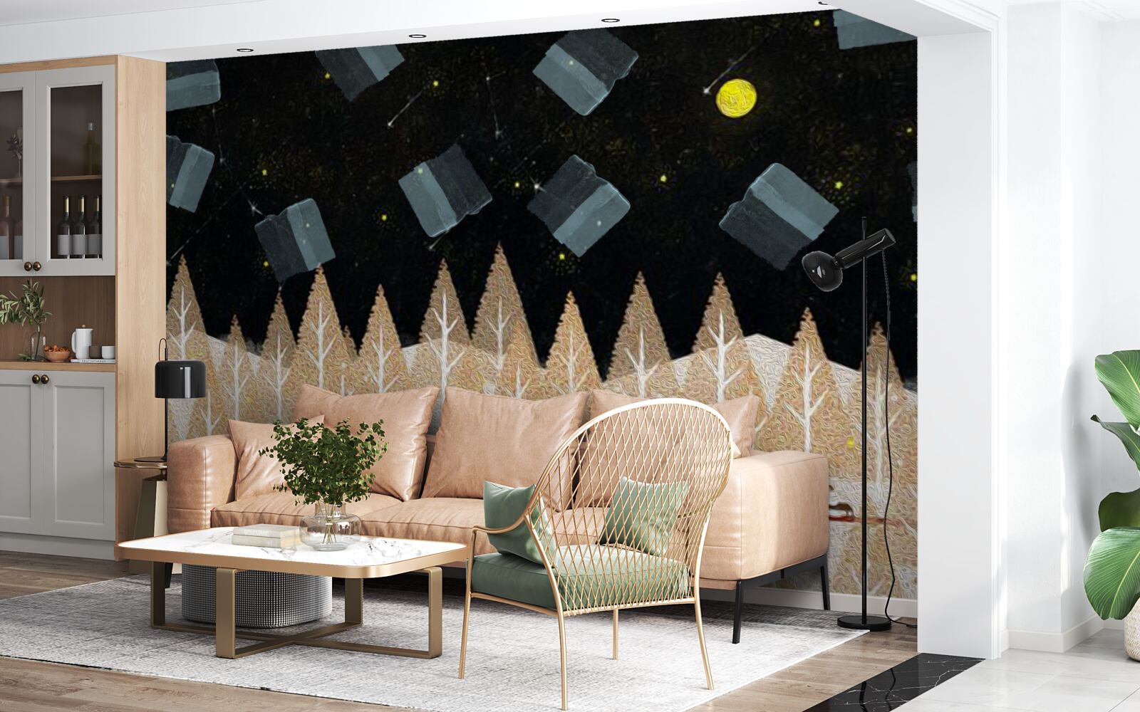 Фотошпалери метафізичний ліс у темряві та сяйві зірок