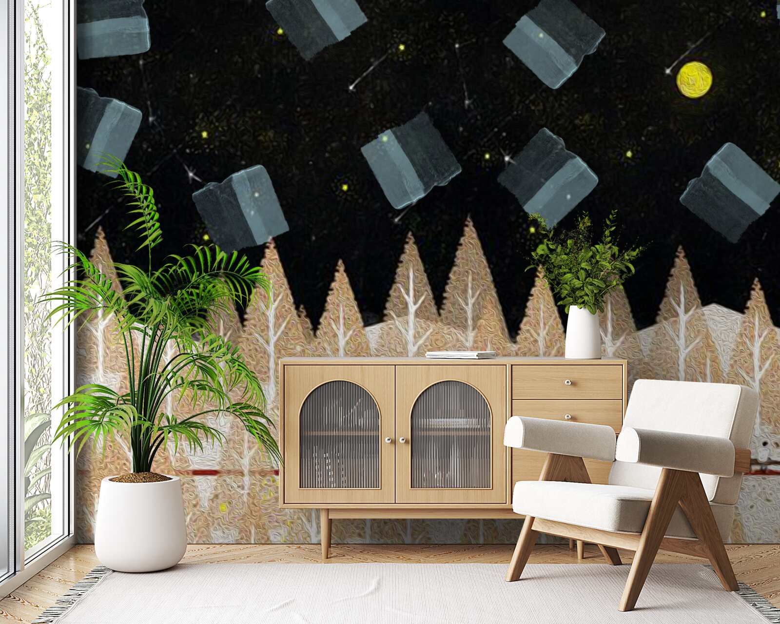 Фотошпалери метафізичний ліс у темряві та сяйві зірок