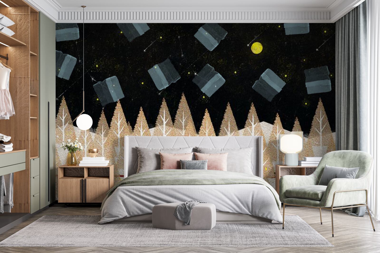 Фотошпалери метафізичний ліс у темряві та сяйві зірок