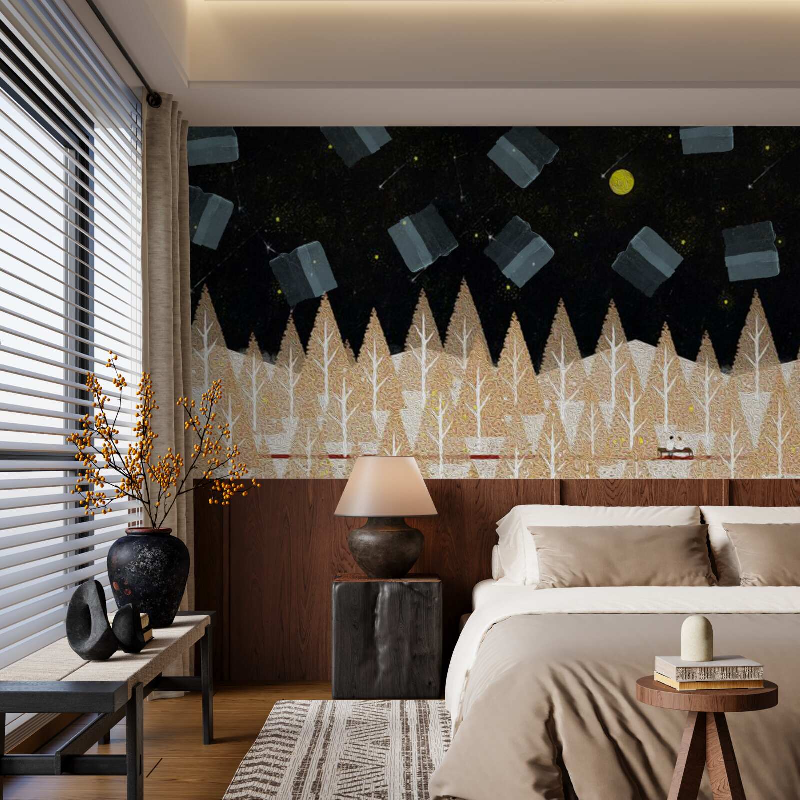 Фотошпалери метафізичний ліс у темряві та сяйві зірок