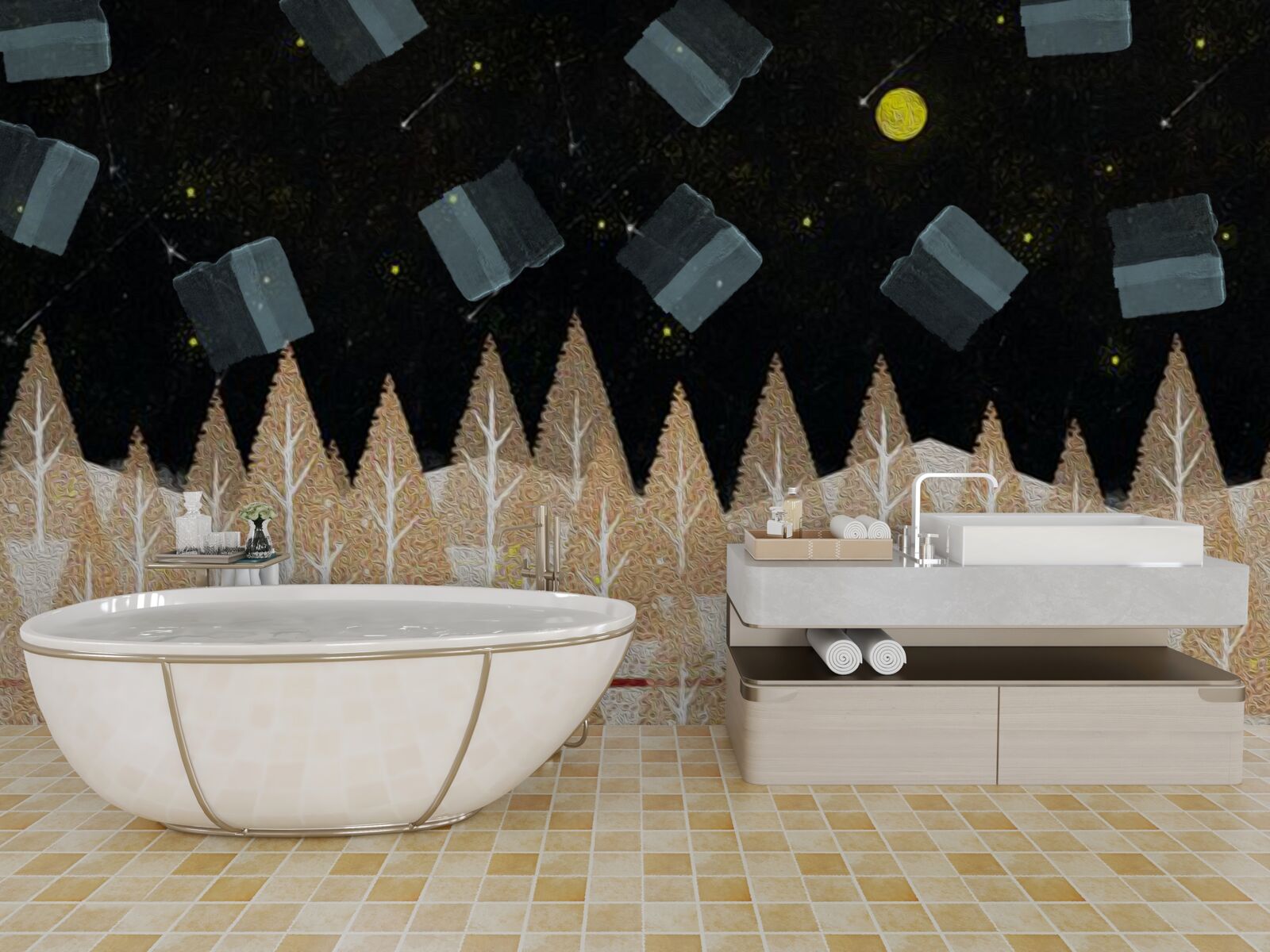 Фотошпалери метафізичний ліс у темряві та сяйві зірок