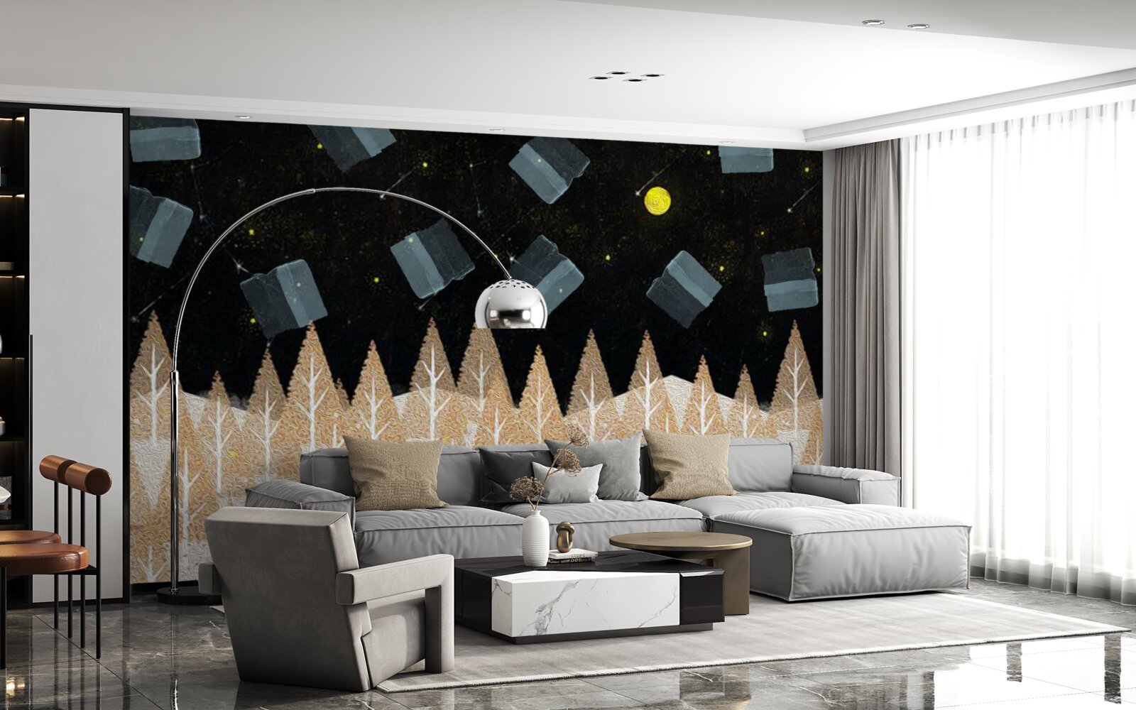 Фотошпалери метафізичний ліс у темряві та сяйві зірок