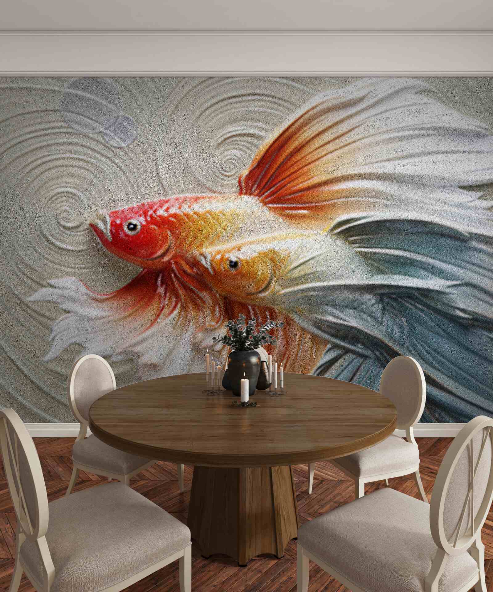 Фотошпалери дві різнокольорові рибки з плавниками