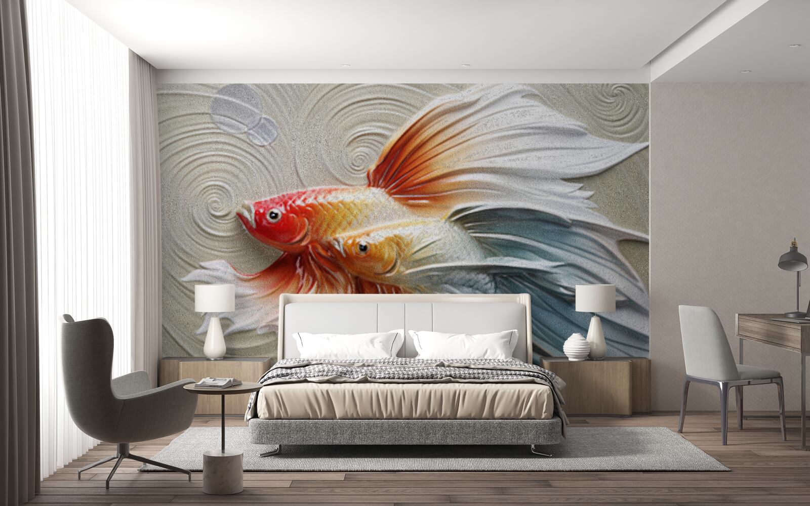 Фотошпалери дві різнокольорові рибки з плавниками