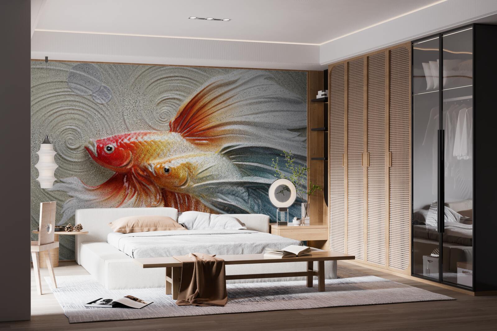 Фотошпалери дві різнокольорові рибки з плавниками