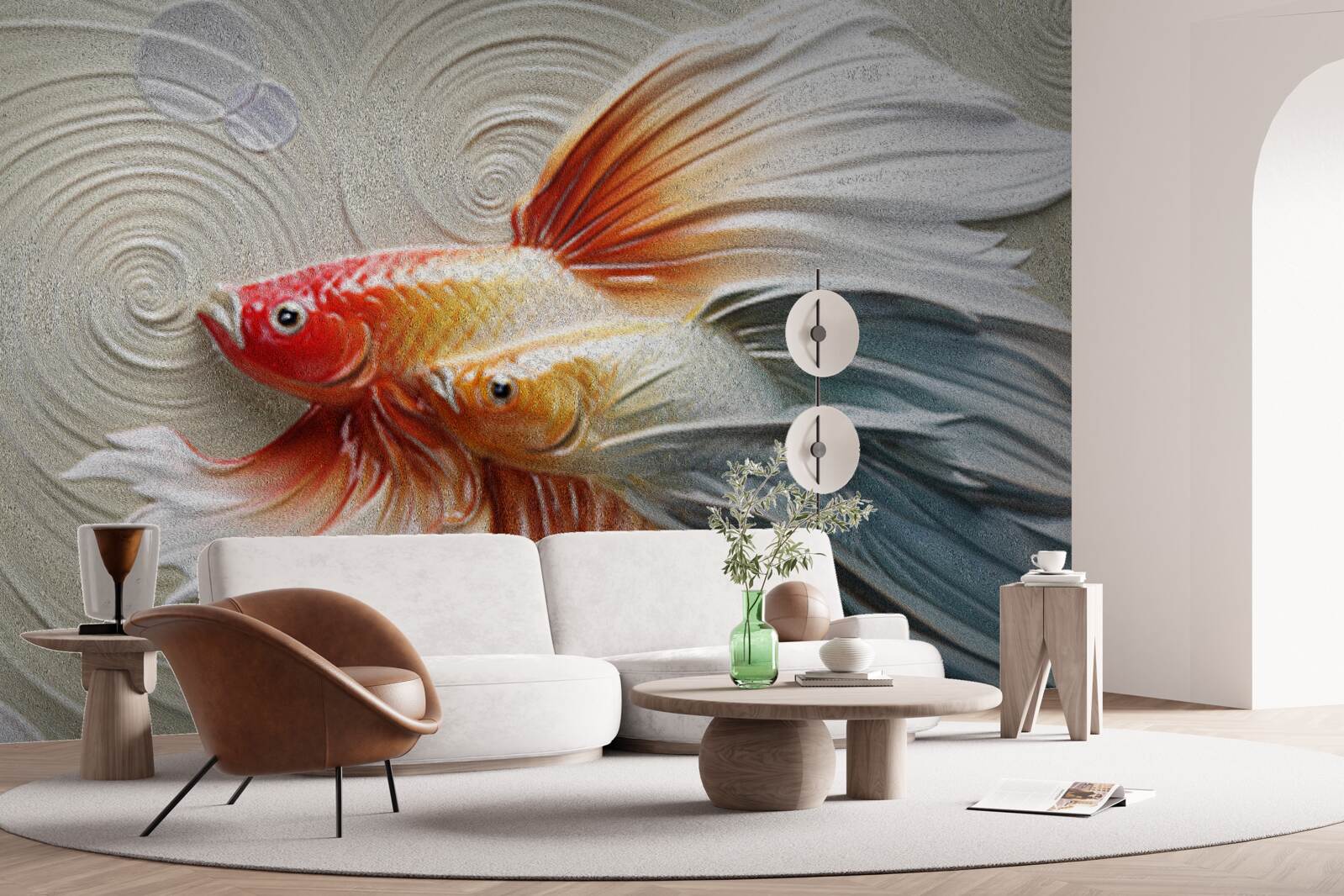 Фотошпалери дві різнокольорові рибки з плавниками