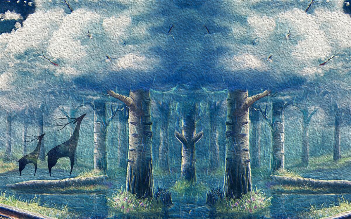 Фотошпалери олені йдуть холодним лісом