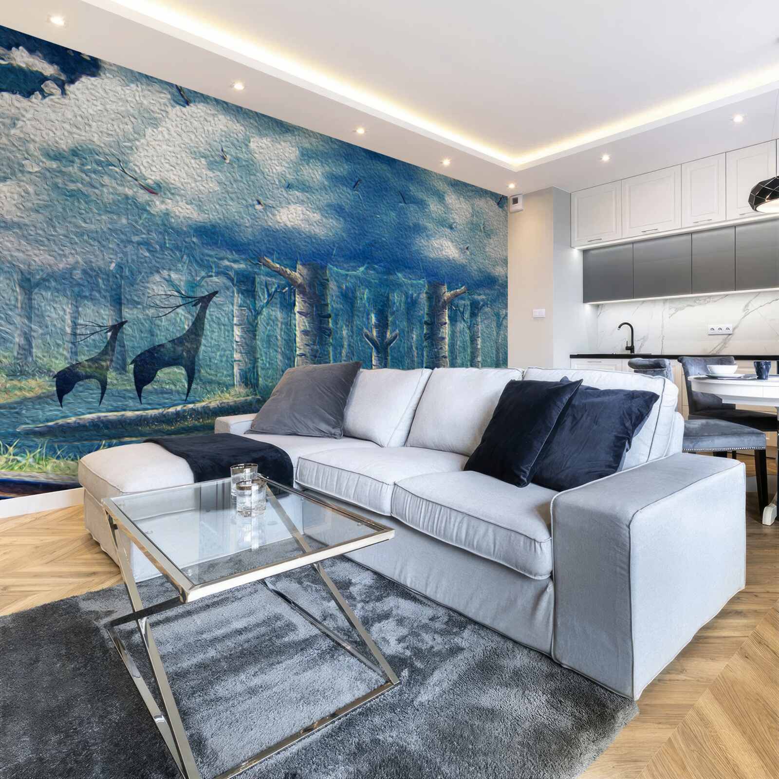 Фотошпалери олені йдуть холодним лісом