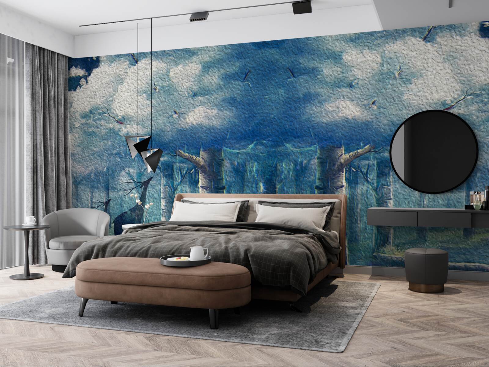 Фотошпалери олені йдуть холодним лісом