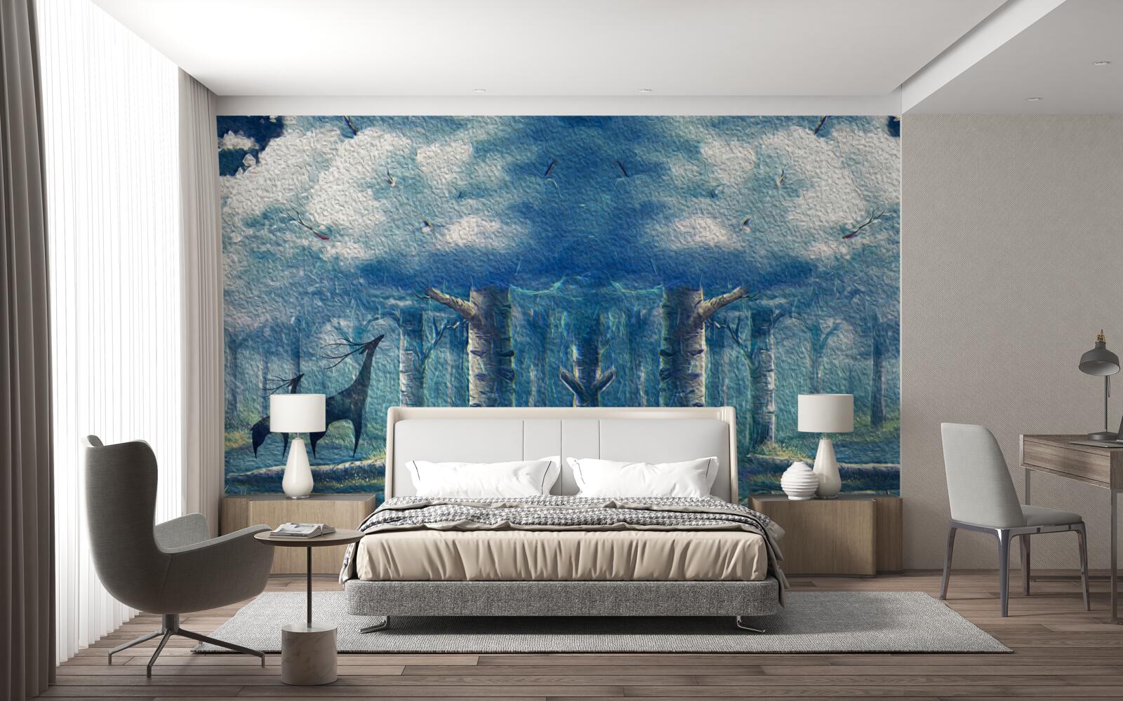 Фотошпалери олені йдуть холодним лісом