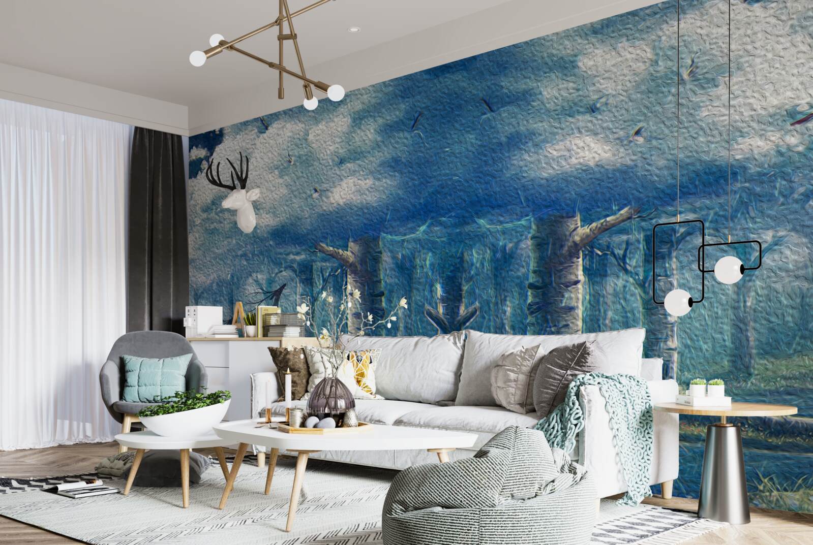 Фотошпалери олені йдуть холодним лісом