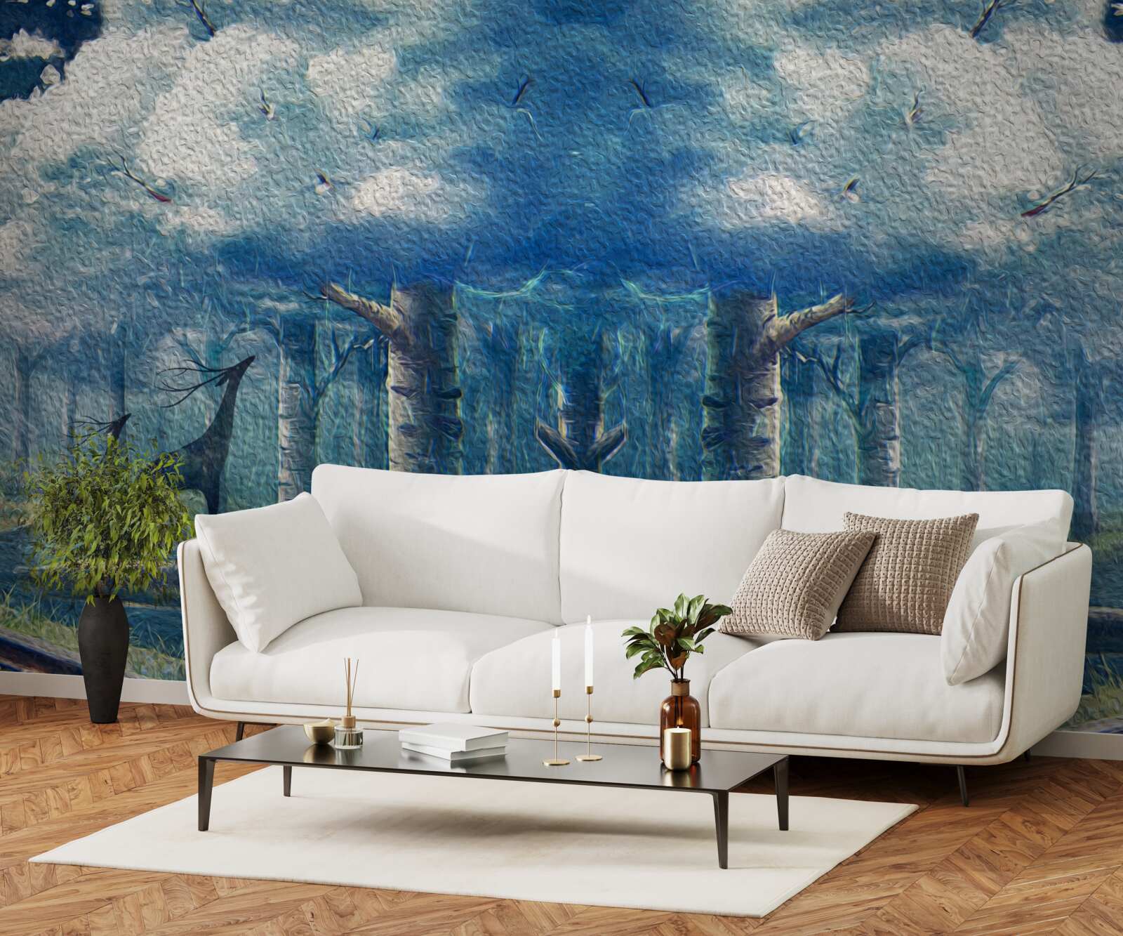 Фотошпалери олені йдуть холодним лісом