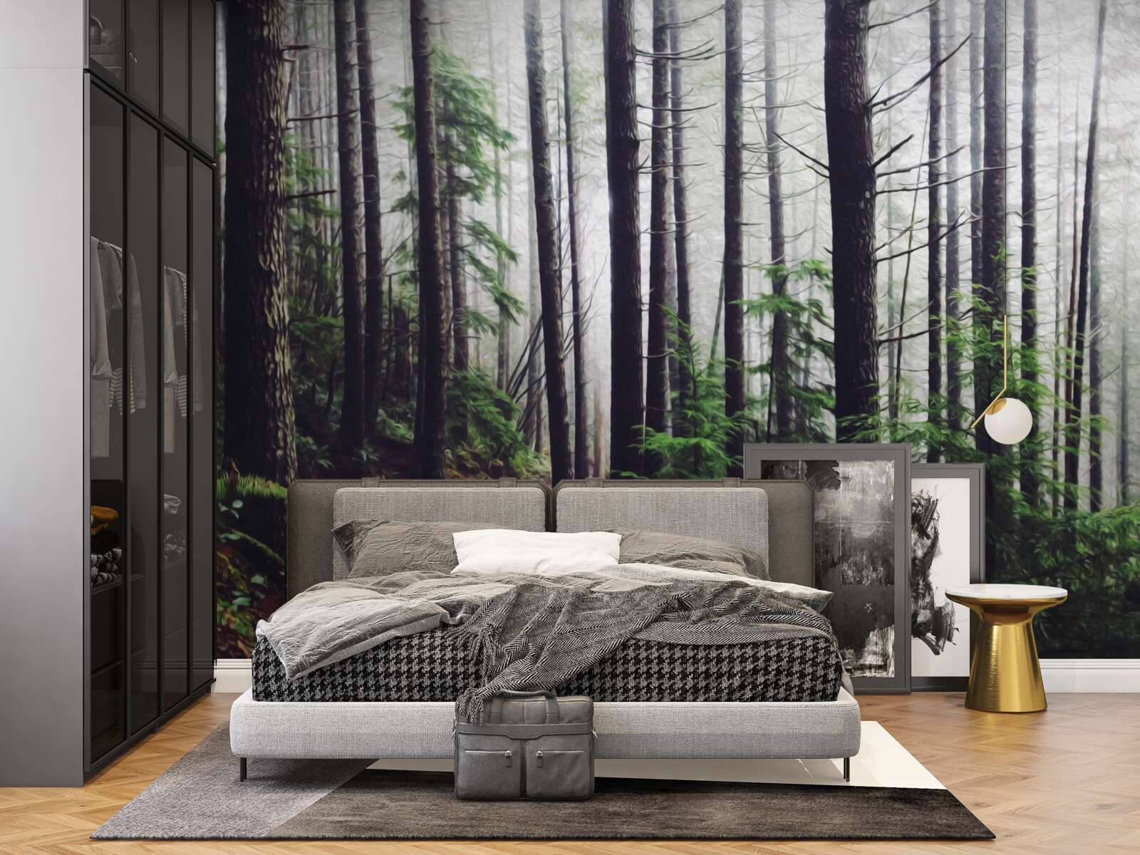 Фотошпалери туманний ліс сповнений високих і струнких дерев