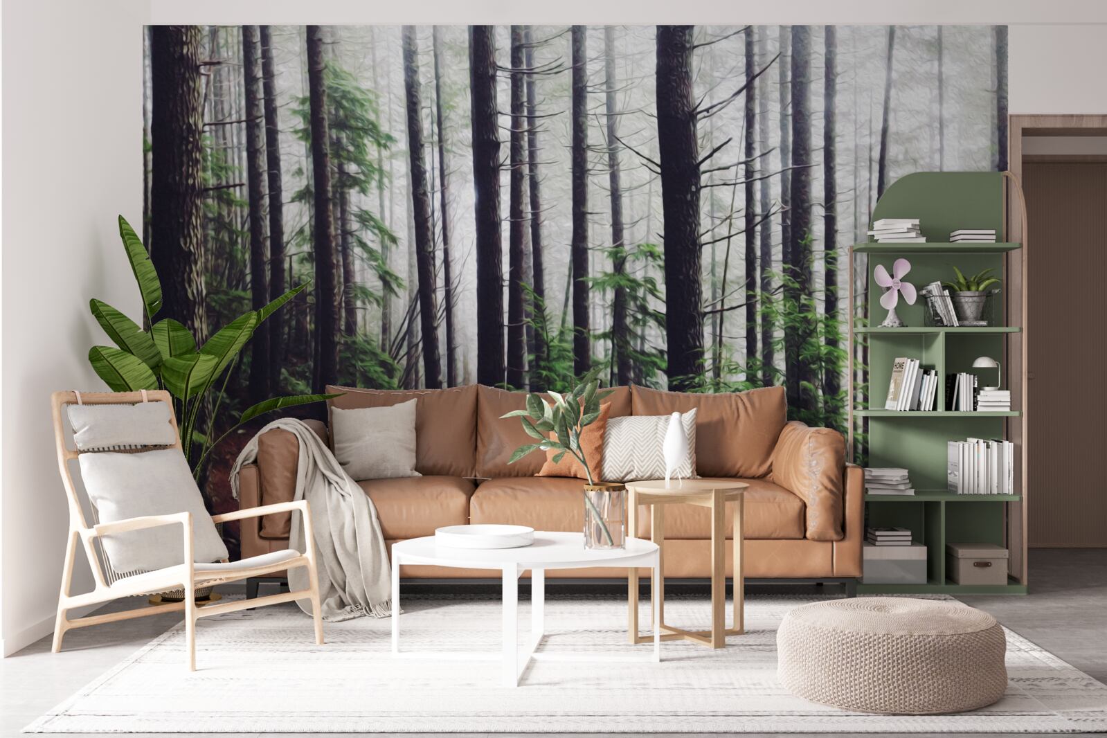 Фотошпалери туманний ліс сповнений високих і струнких дерев