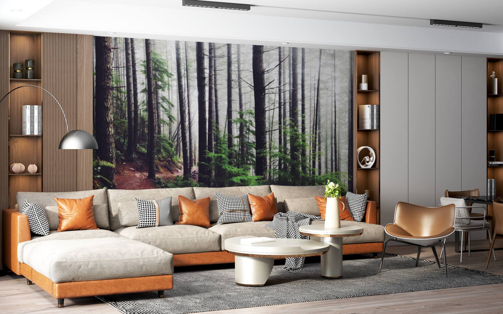 Фотошпалери туманний ліс сповнений високих і струнких дерев