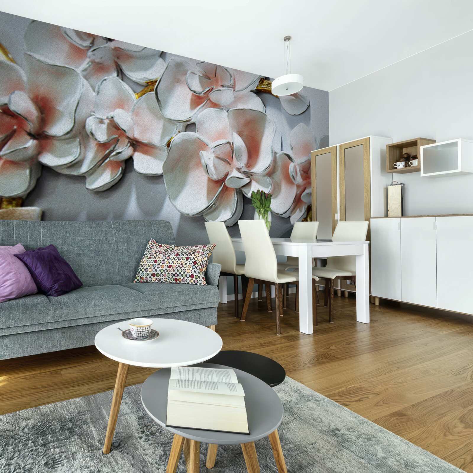 Фотошпалери контур гілок білосніжної орхідеї