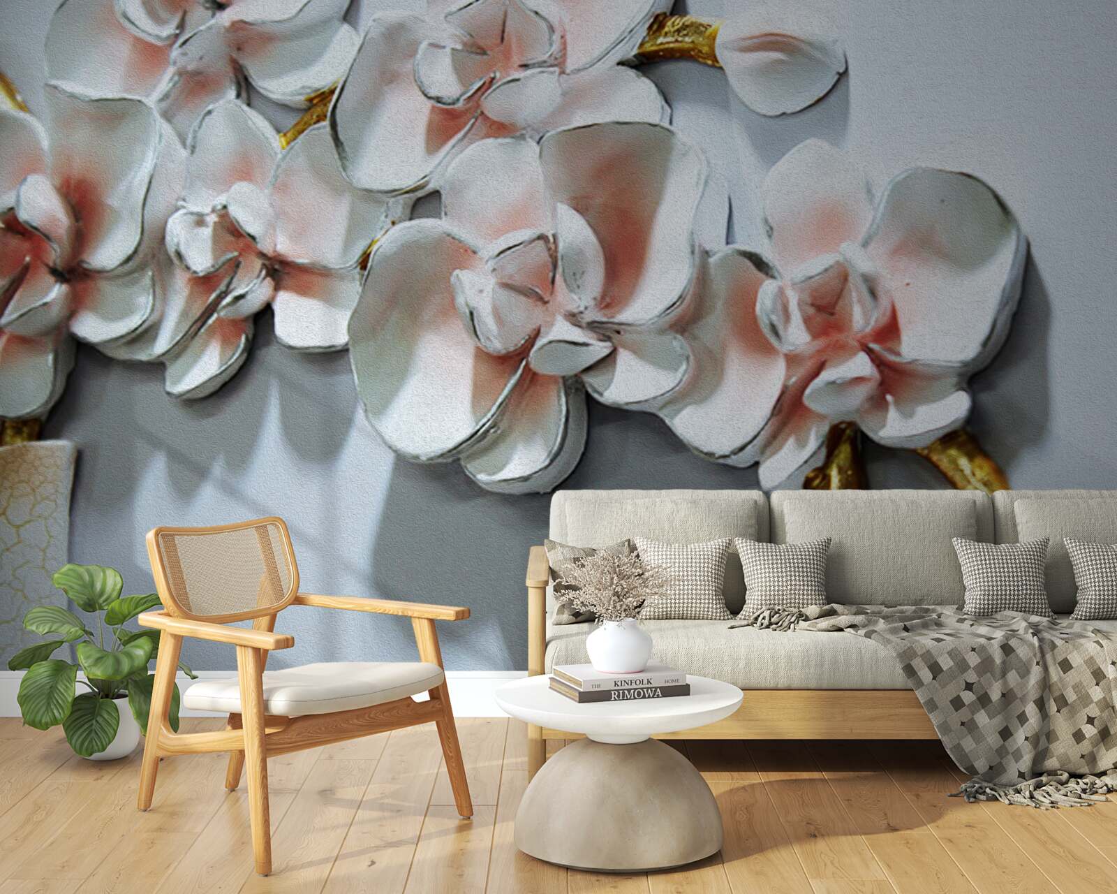 Фотошпалери контур гілок білосніжної орхідеї