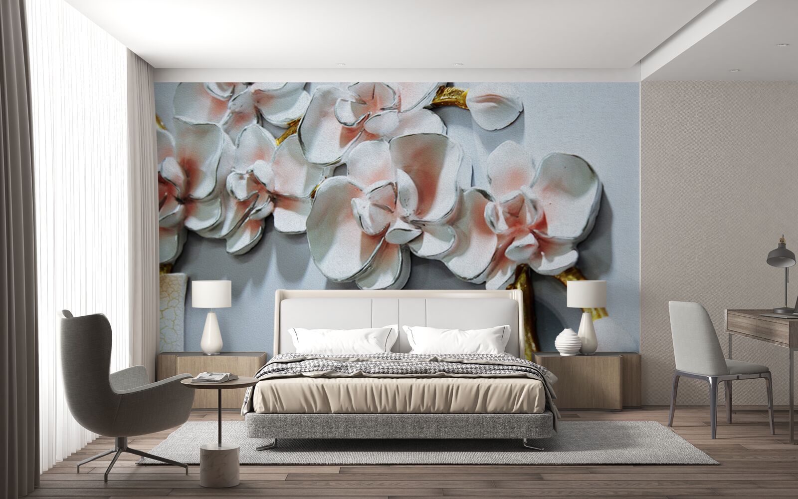 Фотошпалери контур гілок білосніжної орхідеї