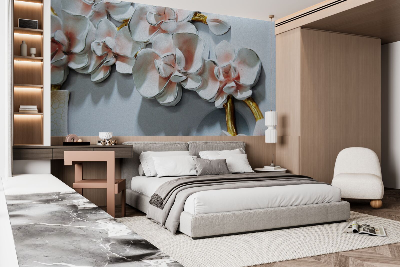 Фотошпалери контур гілок білосніжної орхідеї