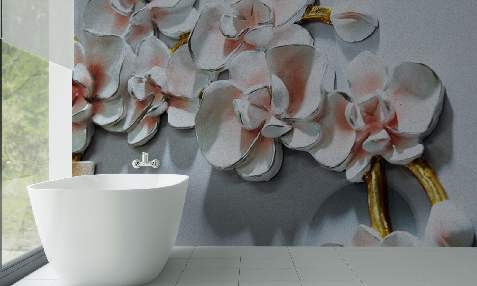 Фотошпалери контур гілок білосніжної орхідеї