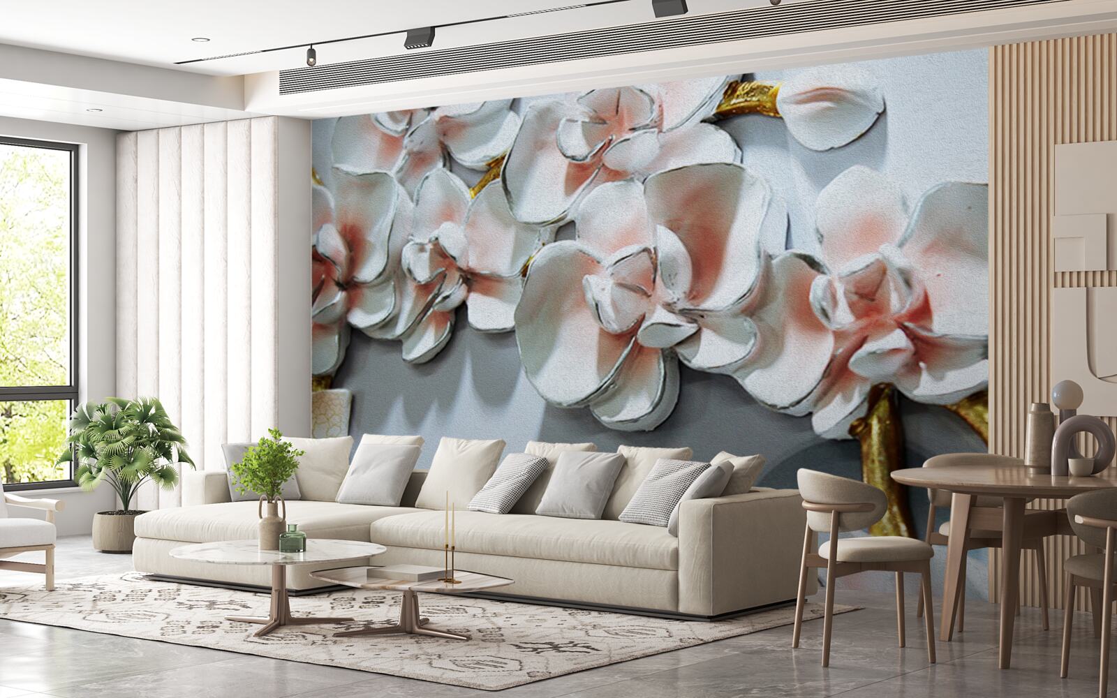 Фотошпалери контур гілок білосніжної орхідеї