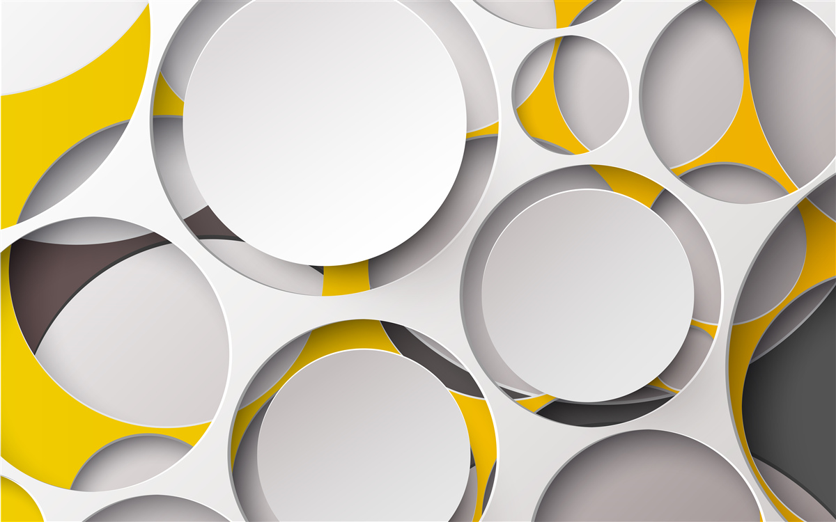Фотошпалери білі кругові елементи, вирізані в жовтій сітці