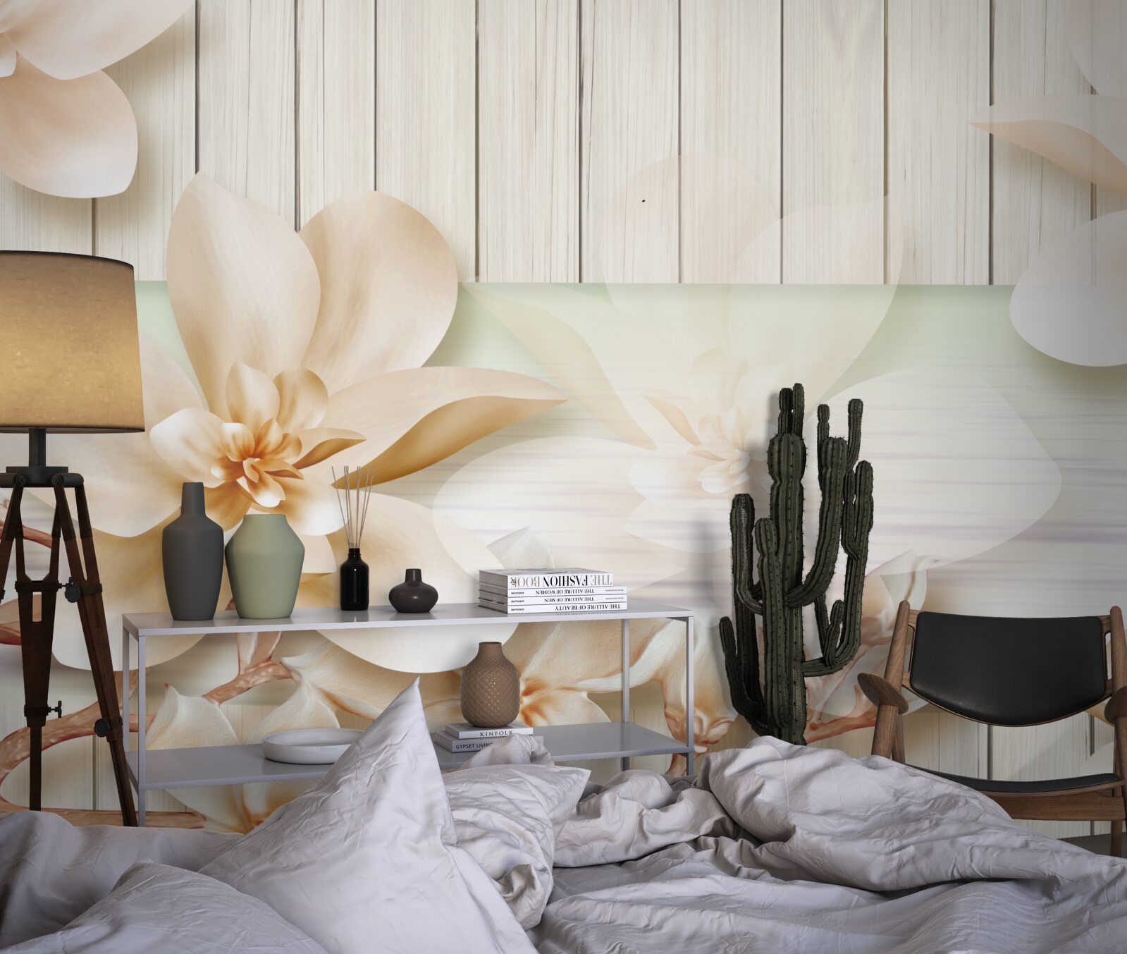 Фотошпалери яскраві персики-пончики на білосніжному танцполі