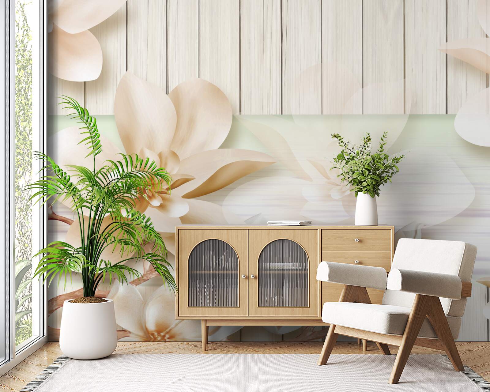 Фотошпалери яскраві персики-пончики на білосніжному танцполі