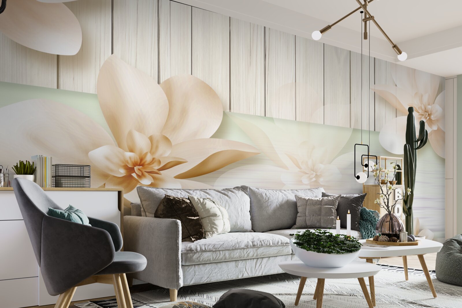 Фотошпалери яскраві персики-пончики на білосніжному танцполі