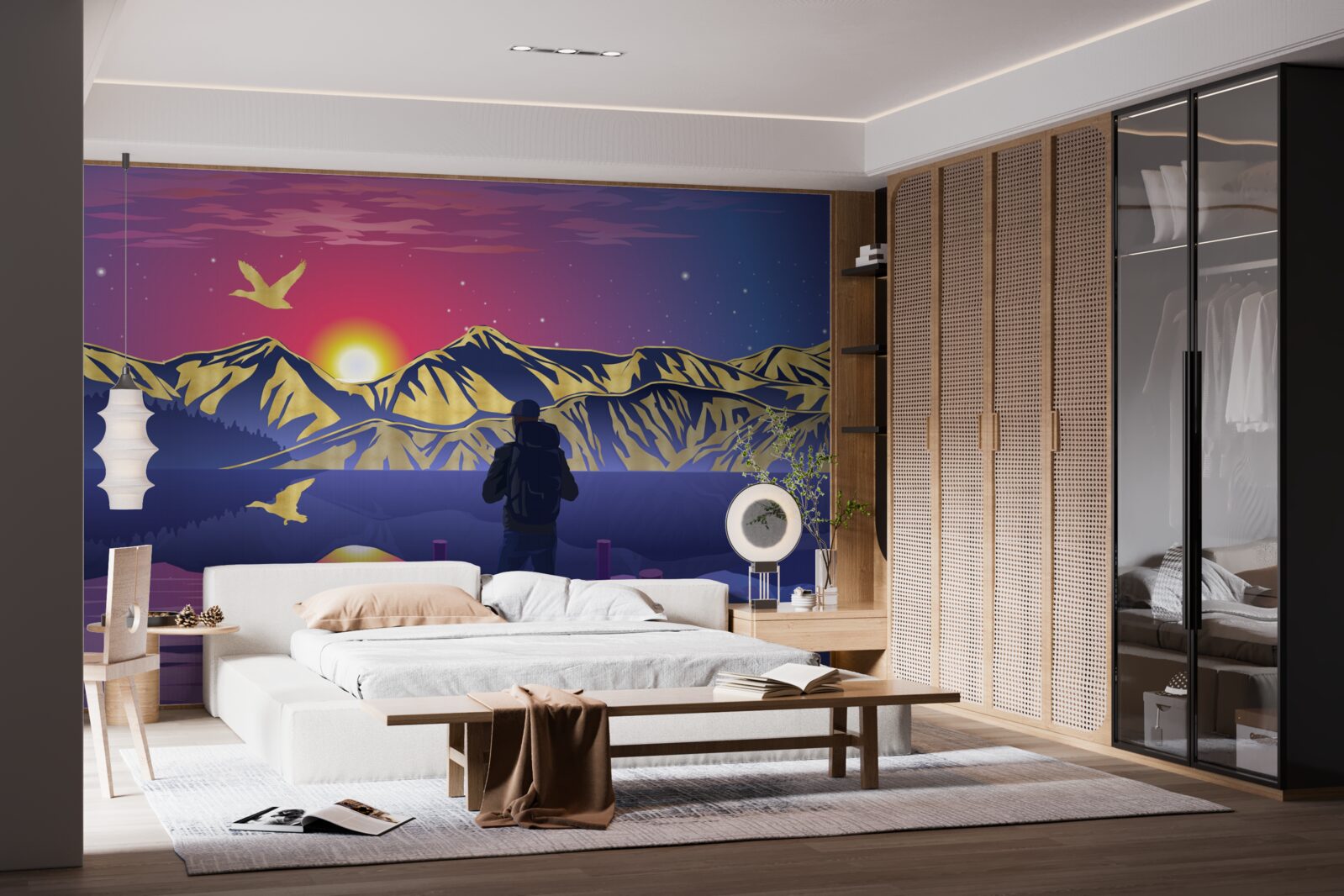 Фотошпалери на мосту турист зустрічає світанок