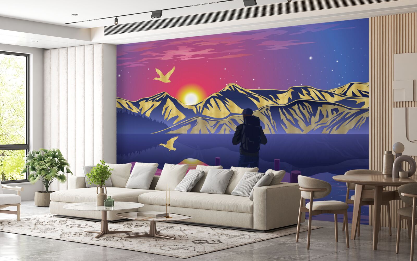 Фотошпалери на мосту турист зустрічає світанок