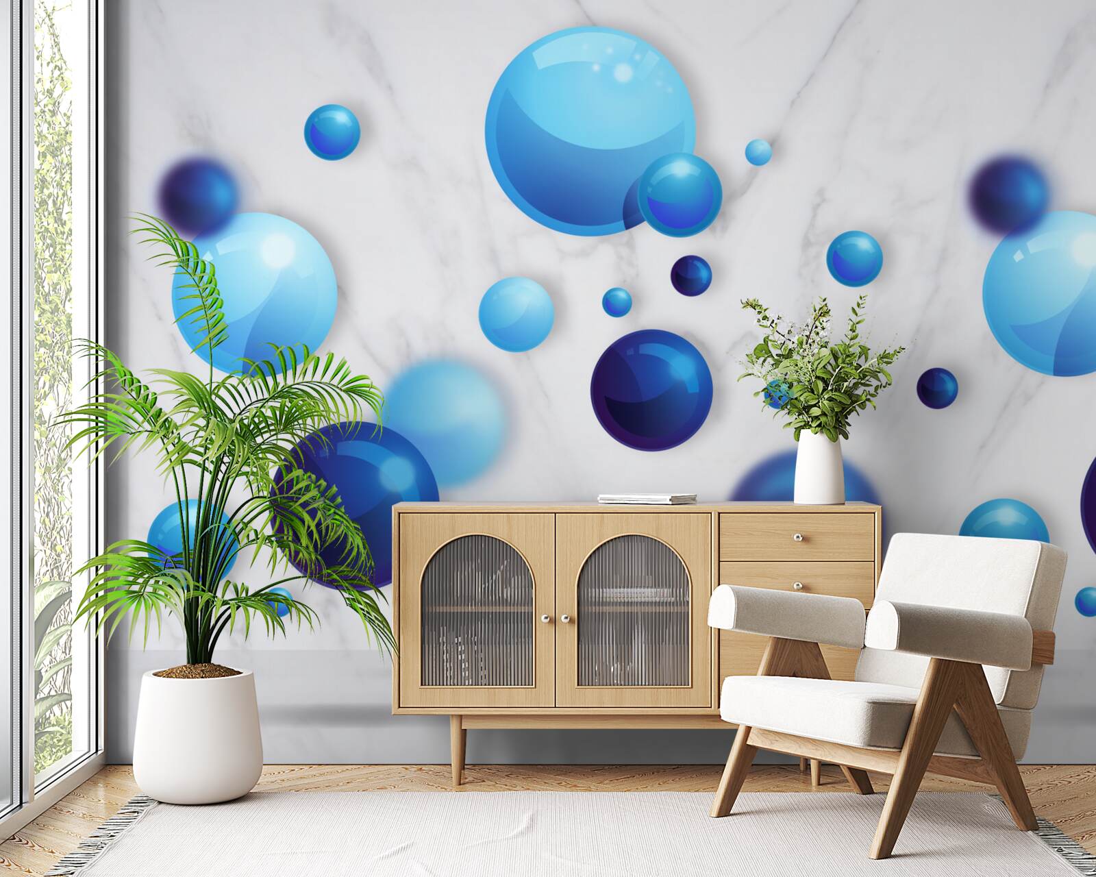 Фотошпалери ковзаючі блакитні та світло-блакитні лампочки