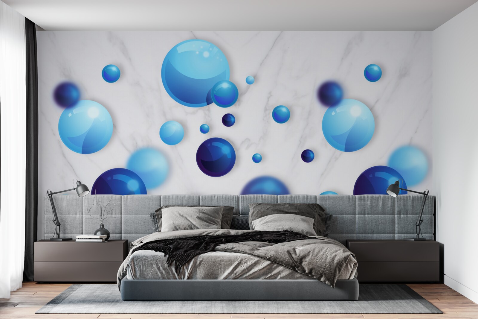 Фотошпалери ковзаючі блакитні та світло-блакитні лампочки