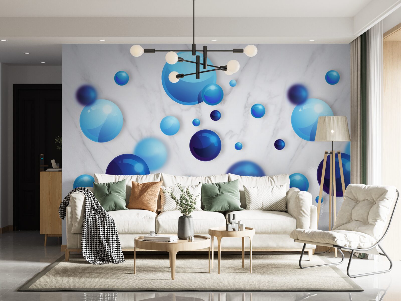 Фотошпалери ковзаючі блакитні та світло-блакитні лампочки