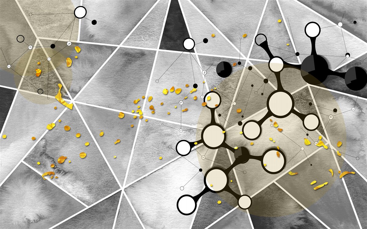 Фотошпалери частинки золота на сірій мармуровій поверхні