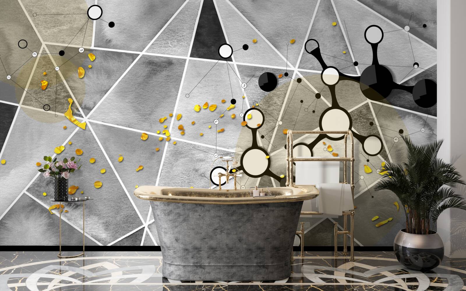 Фотошпалери частинки золота на сірій мармуровій поверхні