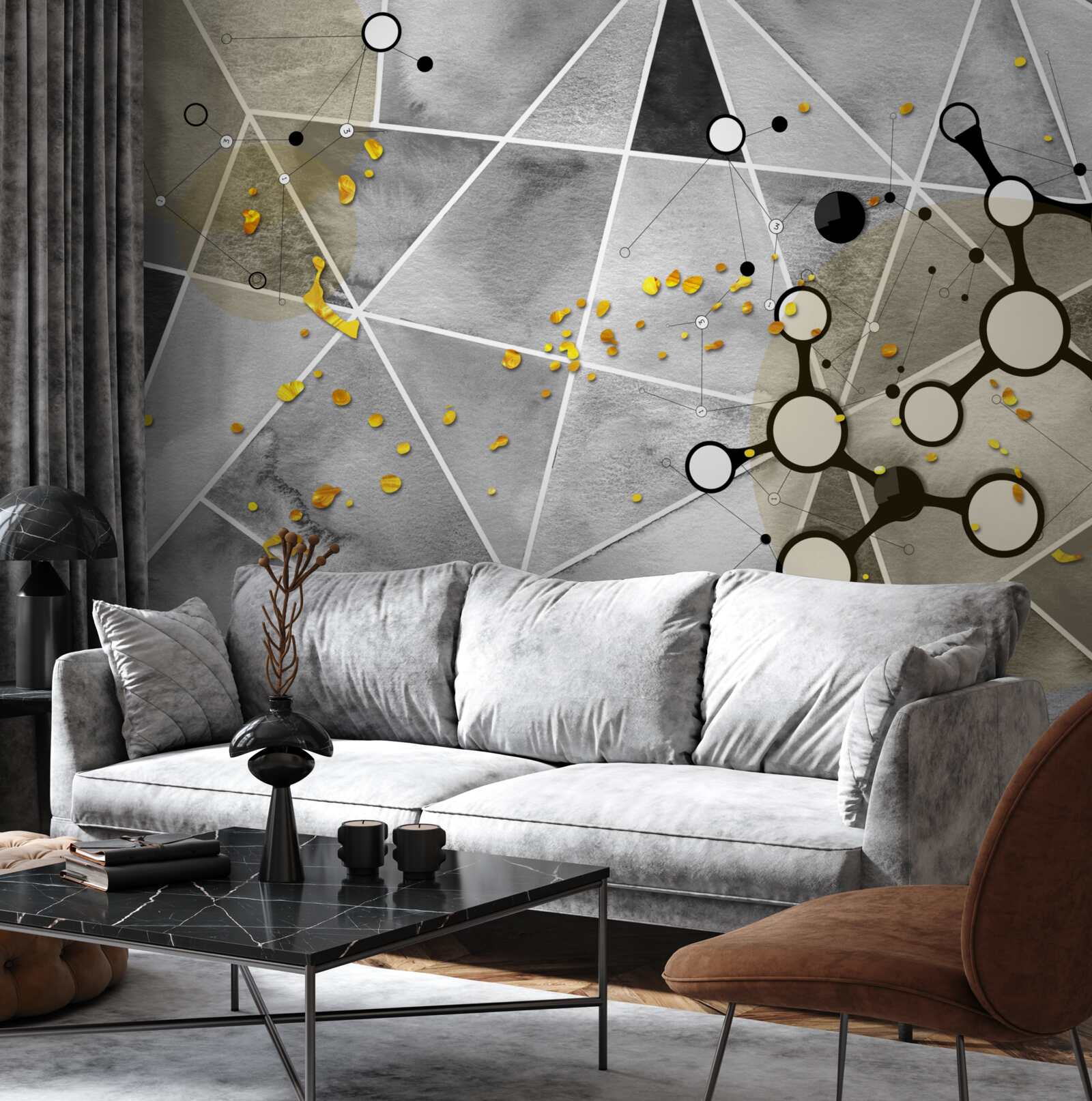 Фотошпалери частинки золота на сірій мармуровій поверхні