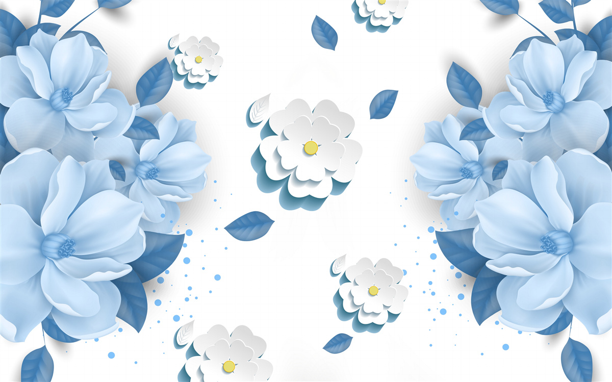 Фотошпалери ніжно-блакитні квіти на білосніжному тлі