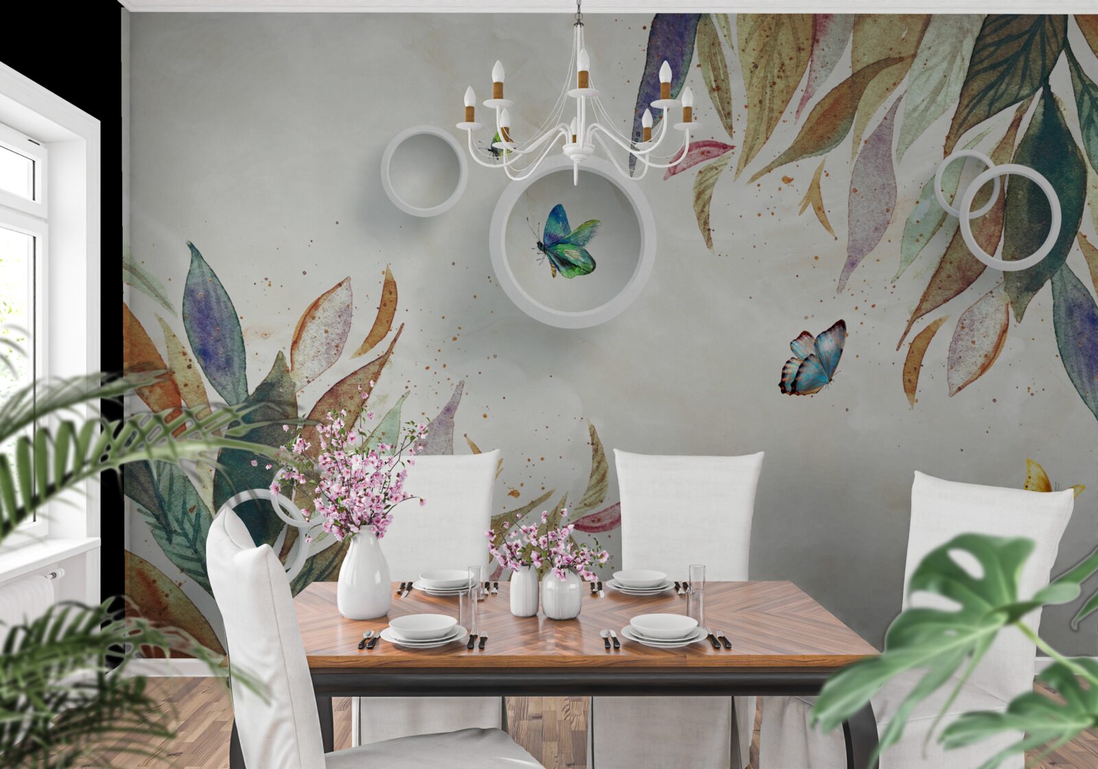 Фотошпалери осіннє листя та метелики