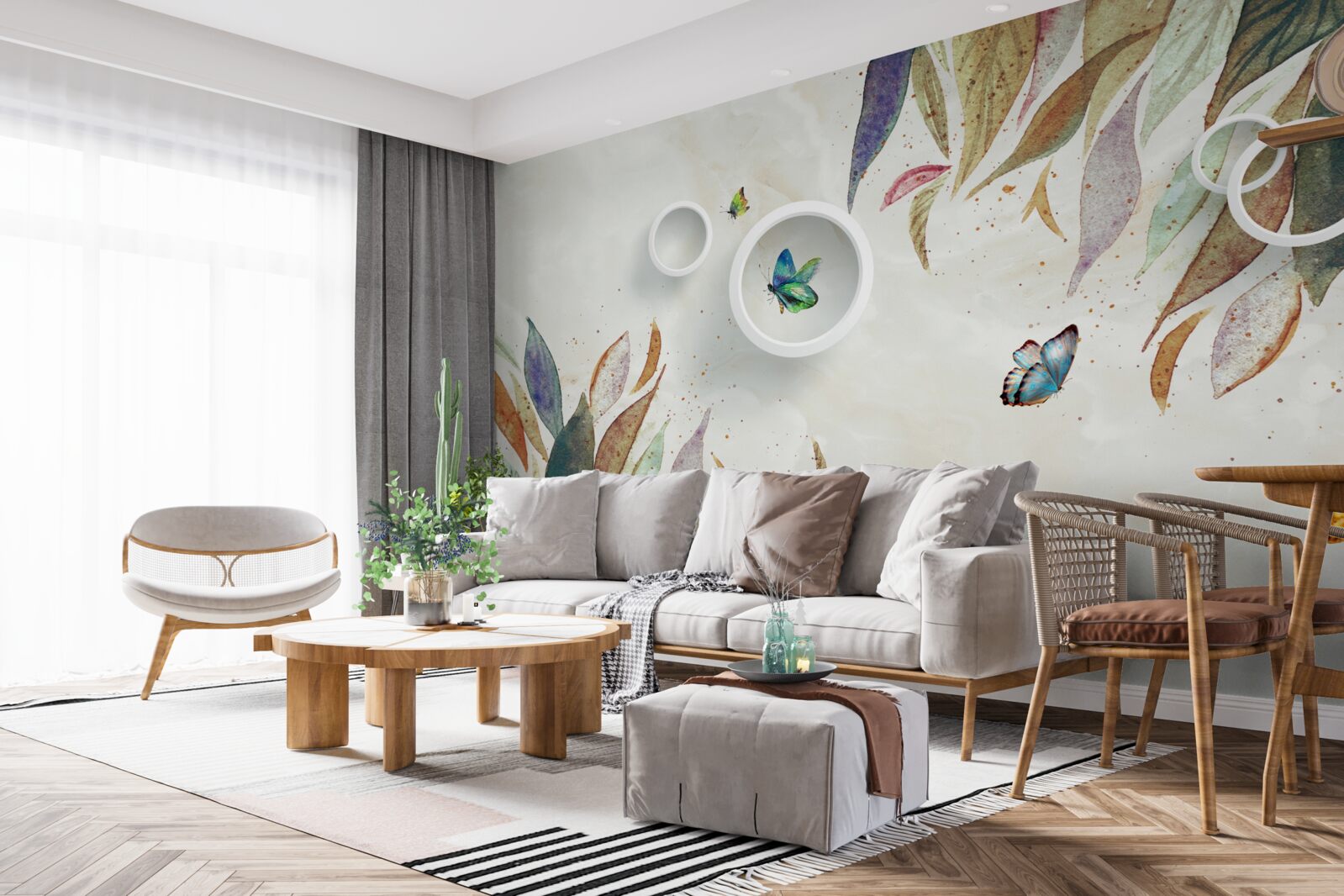 Фотошпалери осіннє листя та метелики