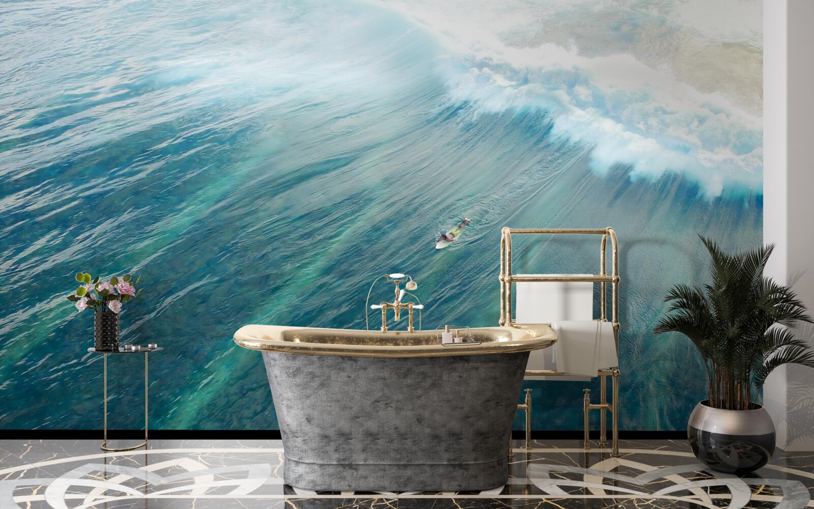 Фотошпалери подолання океанських хвиль за допомогою серфінгу