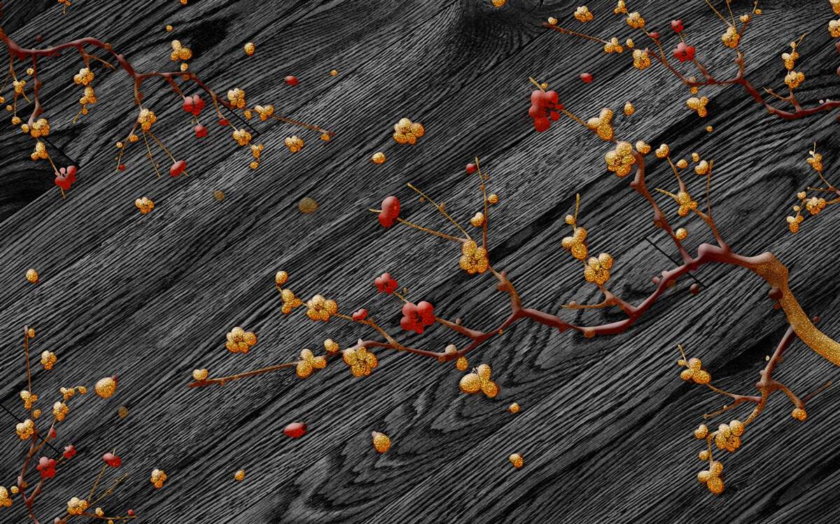 Фотошпалери гілка магнолії, позолочена після заходу сонця