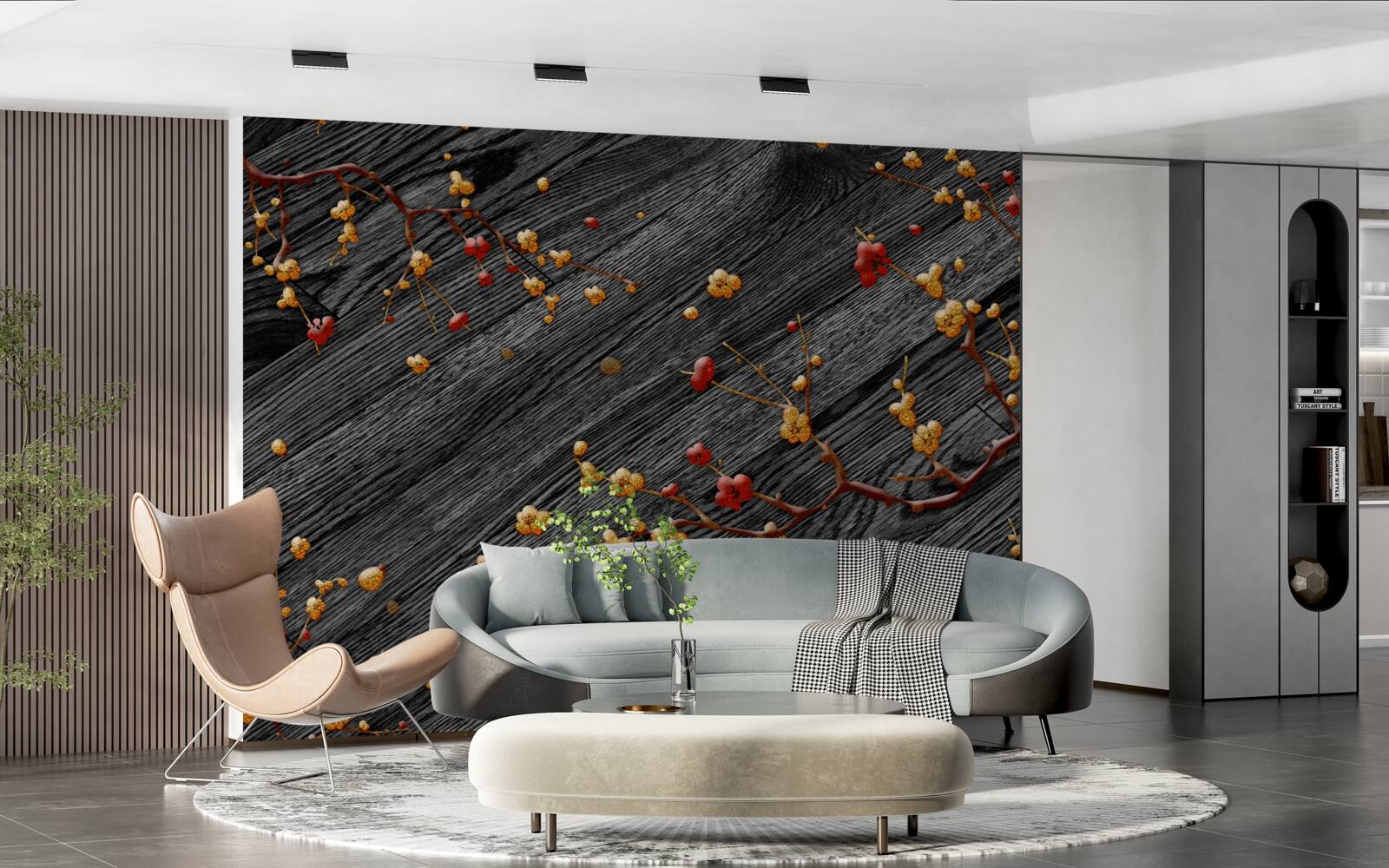 Фотошпалери гілка магнолії, позолочена після заходу сонця