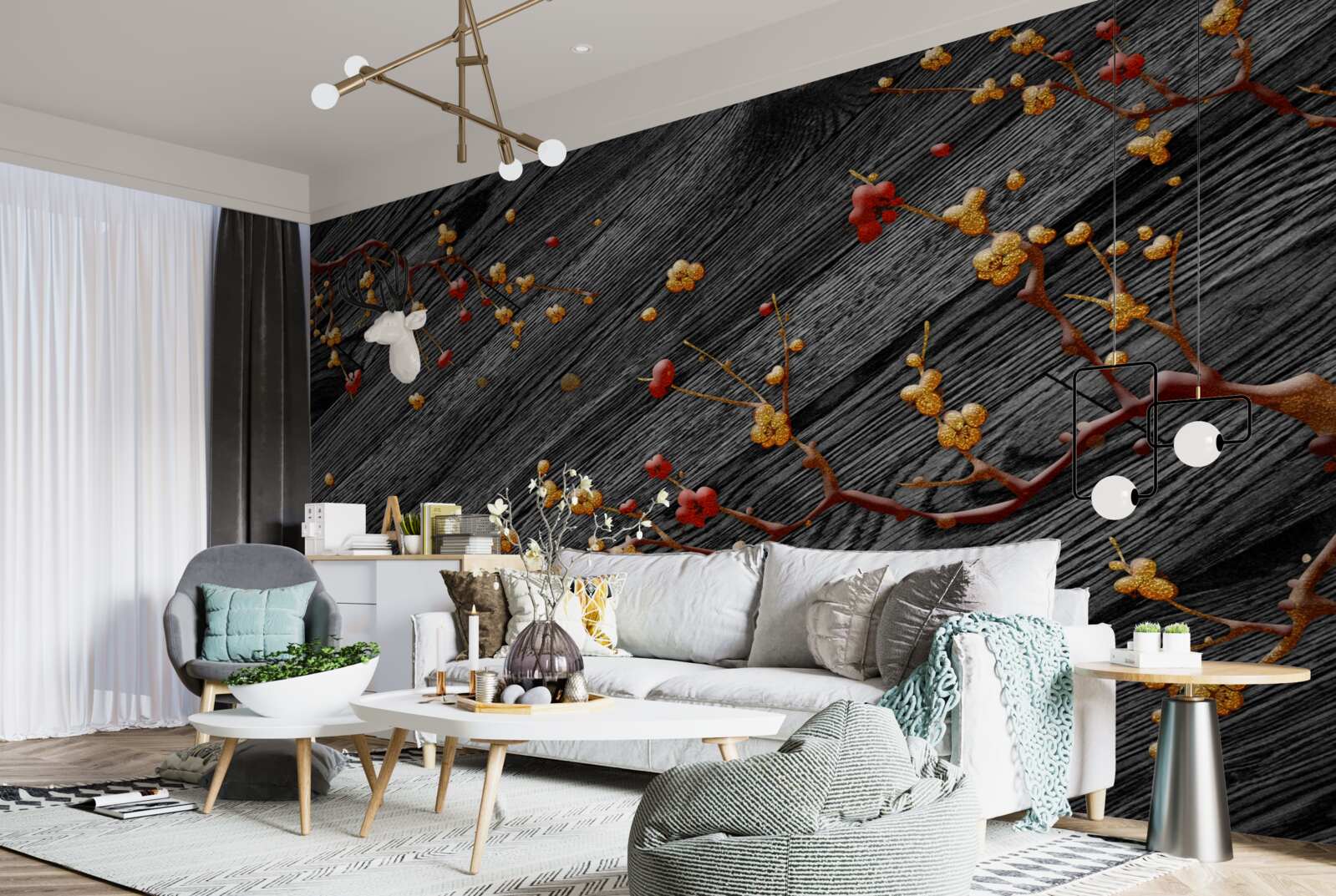 Фотошпалери гілка магнолії, позолочена після заходу сонця