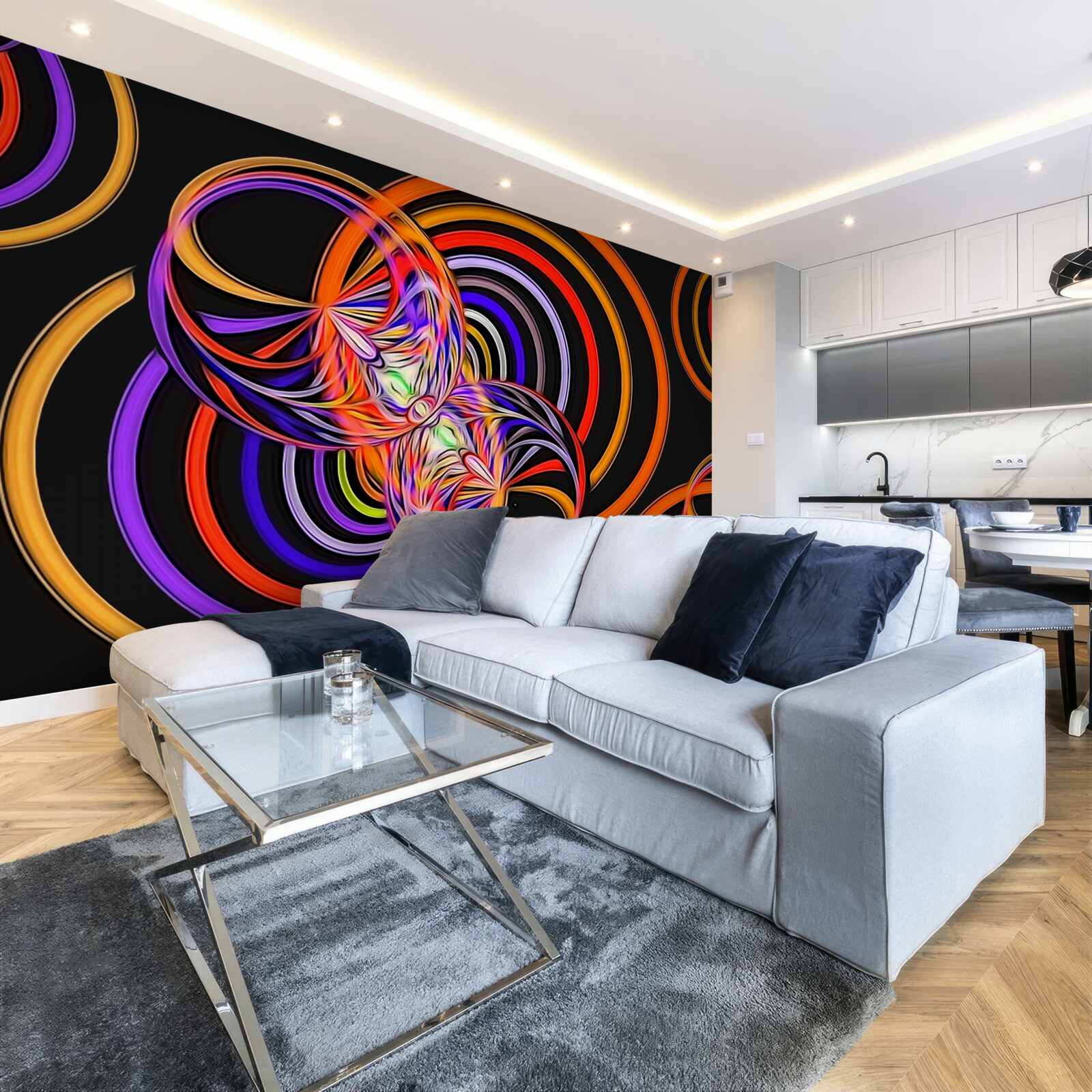 Фотошпалери кільця, наповнені кольоровими бульбашками