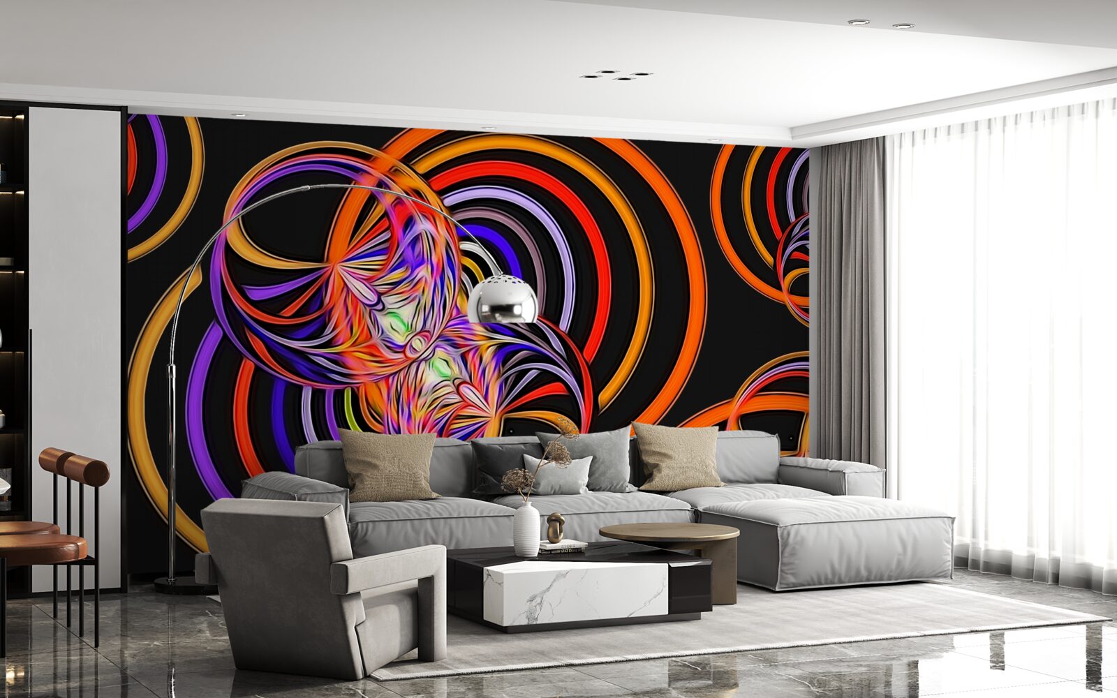 Фотошпалери кільця, наповнені кольоровими бульбашками