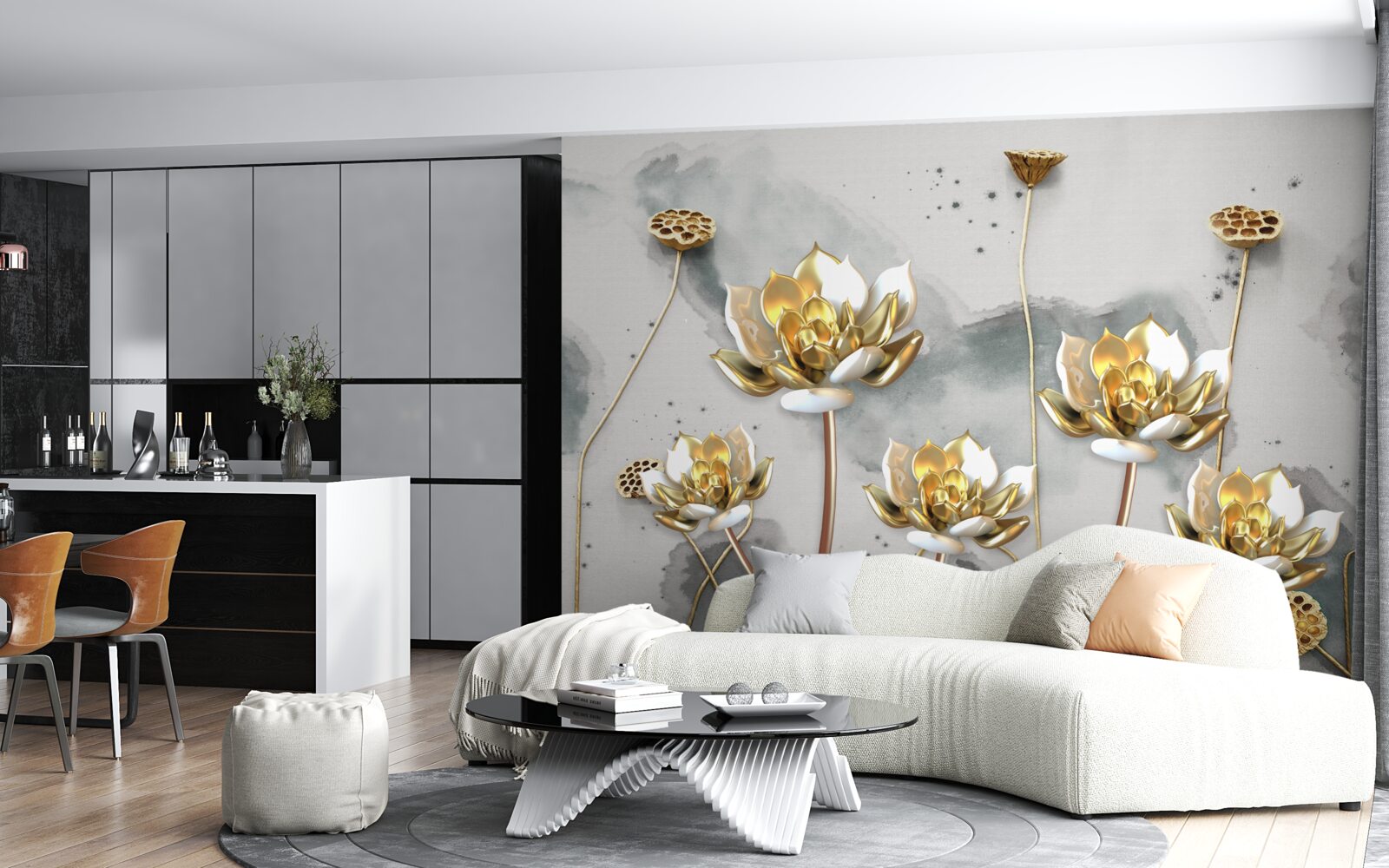 Фотошпалери золотисті квіти на витончених стеблах