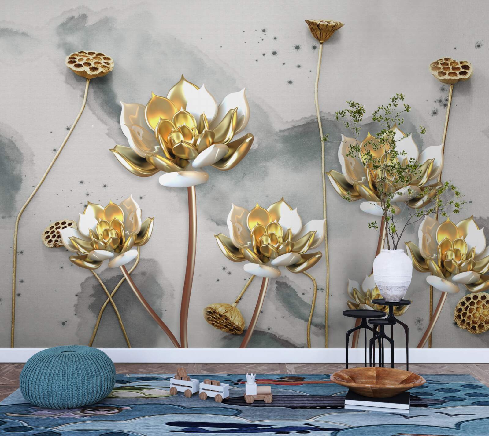 Фотошпалери золотисті квіти на витончених стеблах